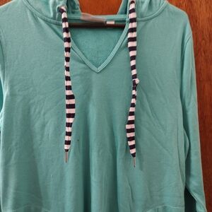 QVC Teal Hoodie with Striped Drawstrings